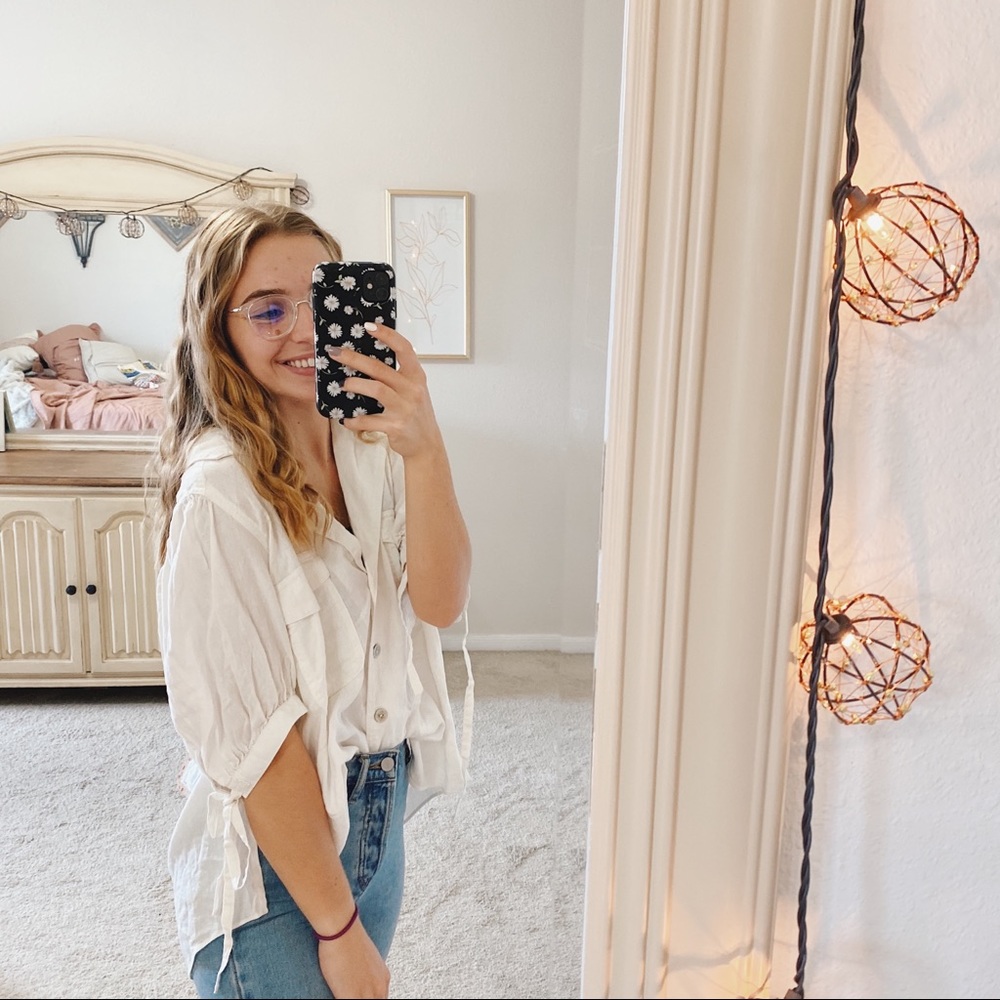 NWT FREE PEOPLE LARGE WHITE BUTTON UP BLOUSE